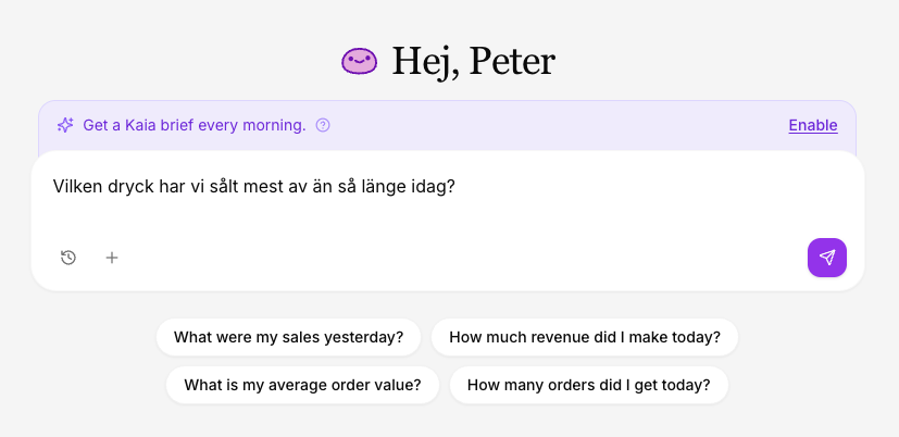 The KAIA chat in Karma with a question about today's sales