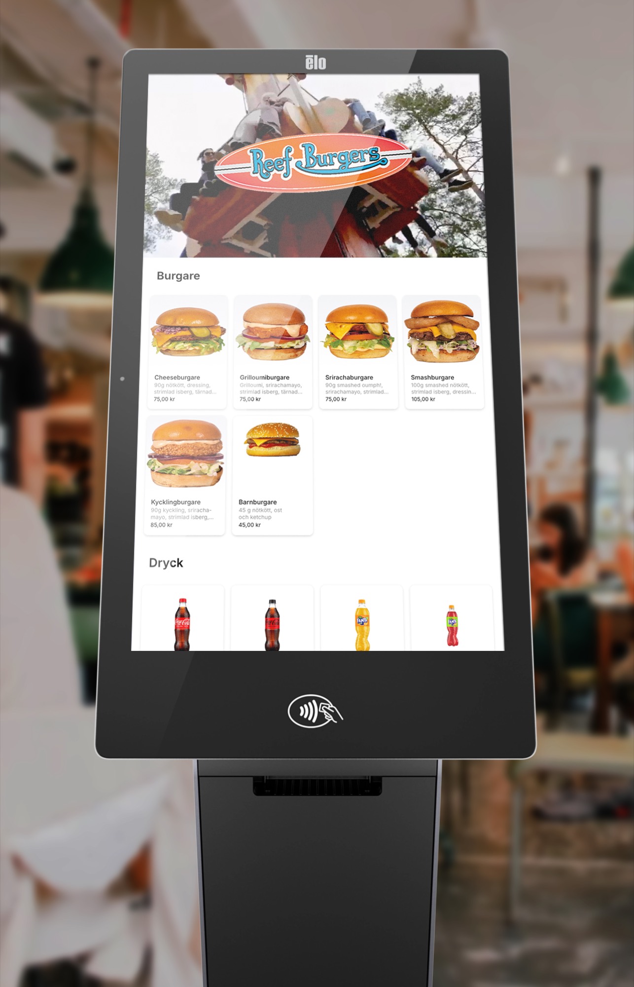 Karma self-service kiosk showing the menu